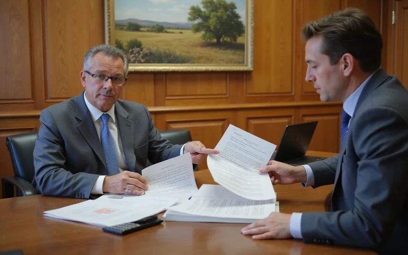 A person sitting at a kitchen table comparing a settlement offer letter against their own notes and medical bills