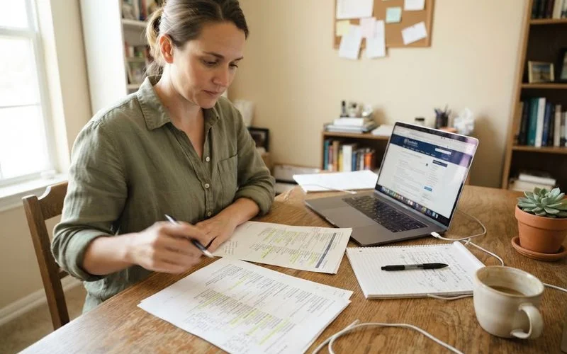 A person at a laptop comparing profiles of several Texas dog bite lawyers side by side before requesting a referral
